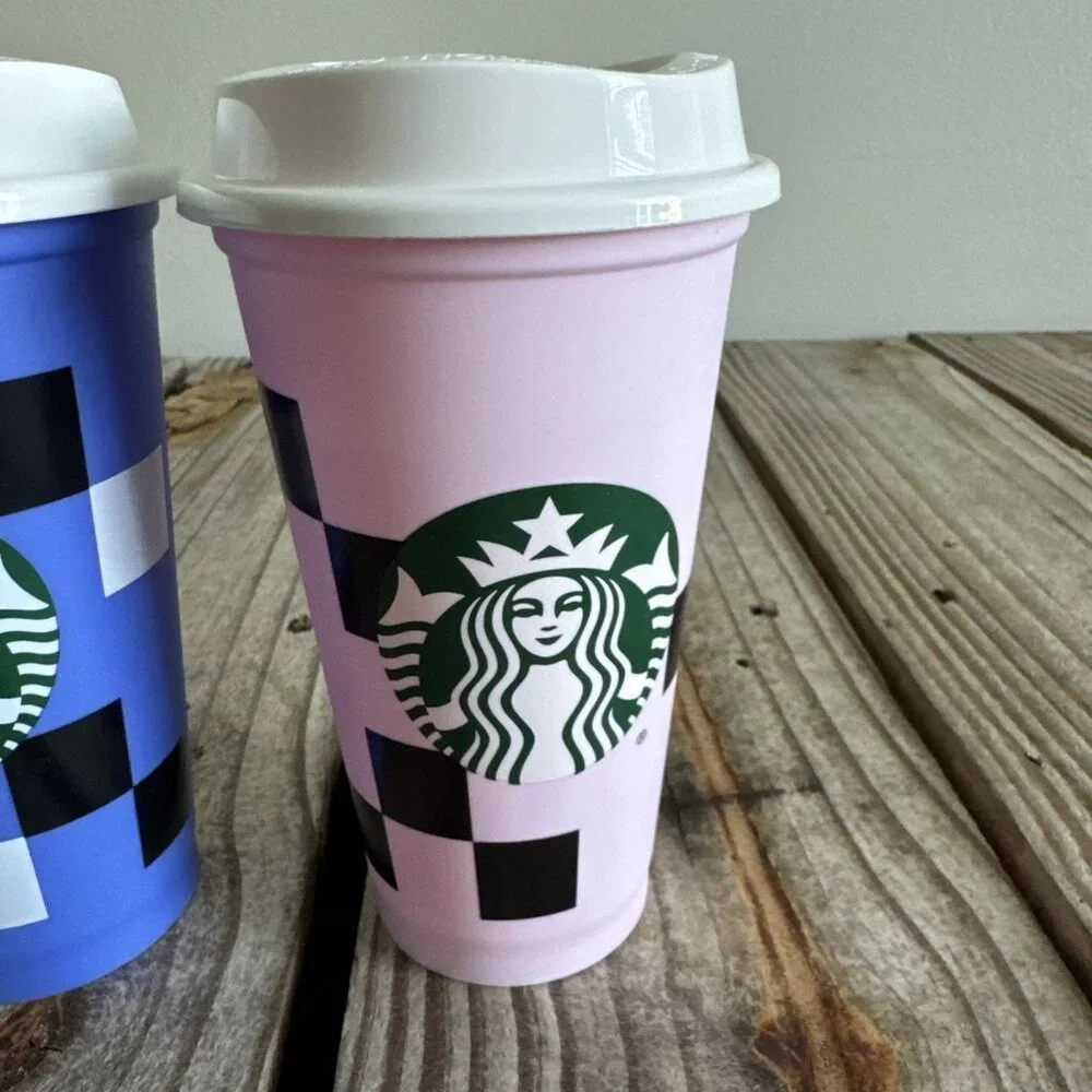 Lot of 2 Starbucks‎ 16 ounce Reusable Coffee Cups Blocks Geometric